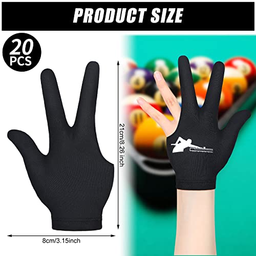 Giegxin 20 Pcs Billiard Pool Gloves Three Fingers Billiard Shooters Gloves Snooker Left and Right Hand Universal Cue Sports Accessories for Women Men - color: Black