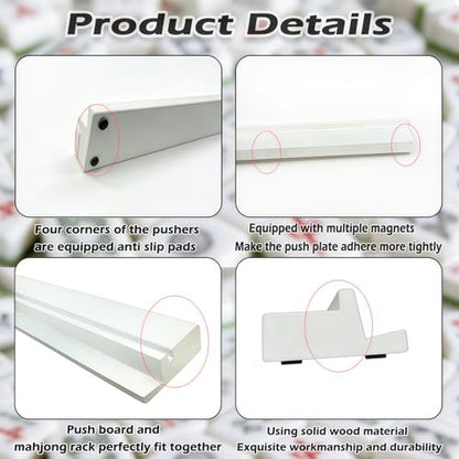 4 PCS Mahjong Racks with Pushers, White Wooden Mahjong Racks with Detachable Magnetic Pushers, Mahjong Tile Pushers and Racks, Includes Chips, Dice & Storage Bags, Mahjong Accessories (19.68 Inch) - color: White