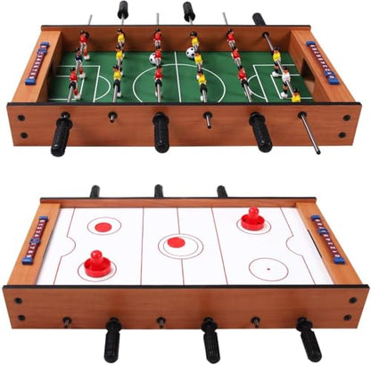 GLACER Multi Game Table, 2 in 1 Mini Foosball Table w/Manual Scoring Bar, Realistic Playing Field, Compact Air Hockey Table for Game Room, Home, Play Room, Bars, Parties
