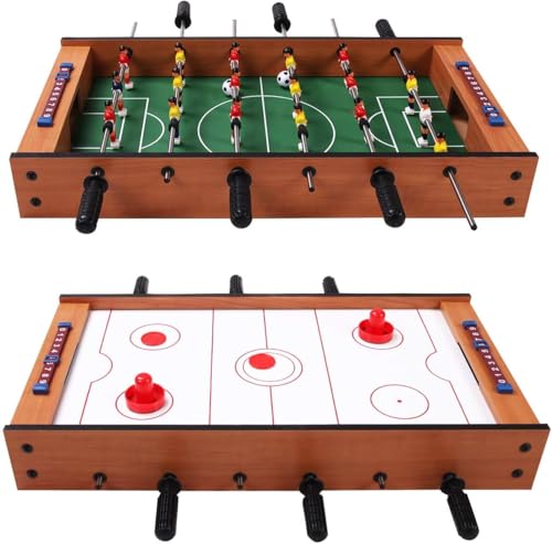 GLACER Multi Game Table, 2 in 1 Mini Foosball Table w/Manual Scoring Bar, Realistic Playing Field, Compact Air Hockey Table for Game Room, Home, Play Room, Bars, Parties