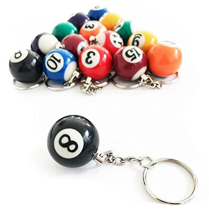 Colorful Billiard Ball 16 Pcs,Mini Key Chain Balls Eightball Billar Chains Accessories