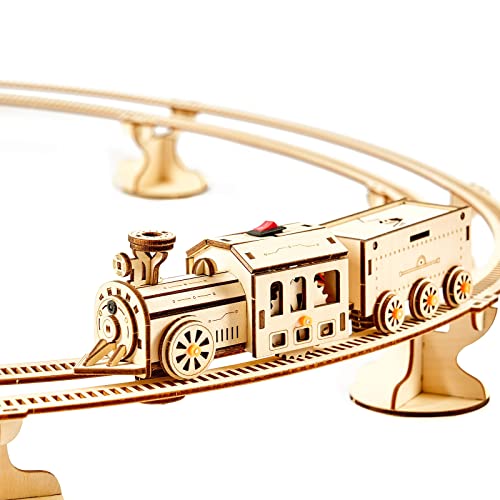 3D Wooden Puzzles Little Truck Train Model Kits Includes Engine & Track, Brainteaser and Puzzle for Christmas/Birthday,Gifts for Adults and Teens to Build Combination - style: Train