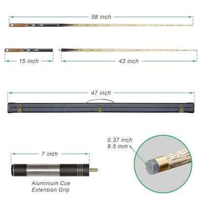 HomeSeason 57inch Snooker Cue Stick 18oz 3/4 Jointed Pool Cue, with Extension, Cue Case, Durable Ash Wood and Red Maple Construction Billiards Cue - color: HSS16