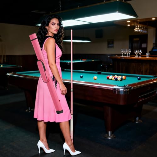 Pink Pool Cue 19oz - 58 inch Canadian Maple Wood 13mm Leather Tip, Floral Design Metallic Paint Lacquer, 3/8×8 Joint with Case, Chalks, Gloves, Protectors