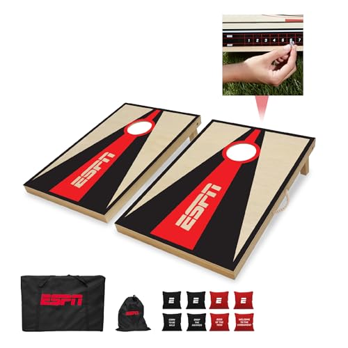 ESPN Solid Wood Cornhole Board Set, Includes Bean Bags and Travel Case, Ideal for Outdoor Games - style: 2x3