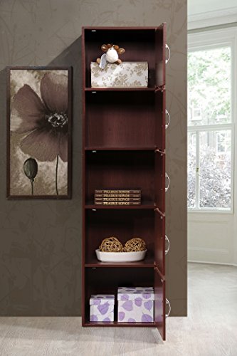 Hodedah 5-Shelf, 5-Door Bookcase in Mahogany - color: Mahogany