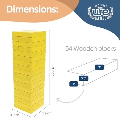 WE Games Wooden Block Stacking Party Game for Adults, Tumble Tower Wedding Guest Book Alternative, Tabletop Games, Includes Storage Case, 12 inches - color: Yellow