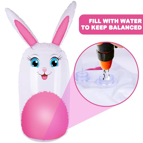 ArtCreativity 34” Easter Games Bunny Inflatable Ring Toss with 6 Rings, Easter Games for Kids - Weighted Bottom to Keep Rabbit Upright - Family Outdoor Easter Party Games for Kids and Adults