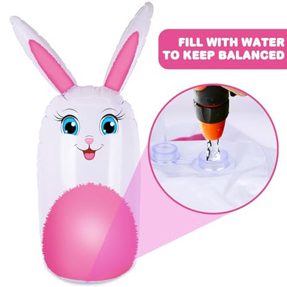 ArtCreativity 34” Easter Games Bunny Inflatable Ring Toss with 6 Rings, Easter Games for Kids - Weighted Bottom to Keep Rabbit Upright - Family Outdoor Easter Party Games for Kids and Adults