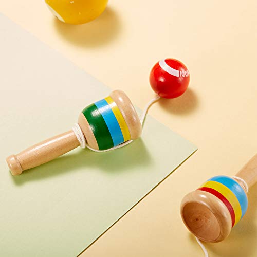 TOODOO 2-piece Wooden Catch Ball, Jacks Game with Paddle, String, Cup and Ball - Mini Wood Catch Balls for Hand-Eye Coordination