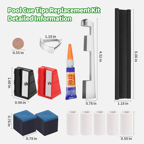 Vefungyan Billiard Pool Cue Repair Kit: 2 Pool Cue Tip Clamp 20 Billiard Cue Tips 4 Shaper 5 Chalk Cubes 5 Pool Cue Repairers 2 Planers - color: Multicolor 2