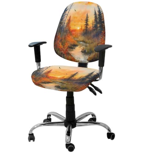Savannan Office Chair Cover, Fall Watercolor Forest Tree Protective Stretch Elastic Universal Cover for Desk Task Chair,Computer Rotating Chair 1 Pcs County River Ombre Sunset