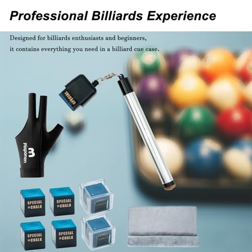 11-in-1 Pool Cue Chalk Holder with Pool Glove Left Hand, Portable 2 in 1 Billiard Cue Chalk Holder & Acrylic Pool Chalk Holder, Cue Chalk, Cue Cloth - color: Silver