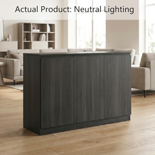 holzart 43" Dark Grey Buffet Cabinet Sideboard with Storage - Modern 3-Door Wood Grain Kitchen Cupboard & Coffee Bar Station for Dining Room, Living Room - Adjustable Shelf, 43.3" W x 31.5" H - color: Dark Grey
