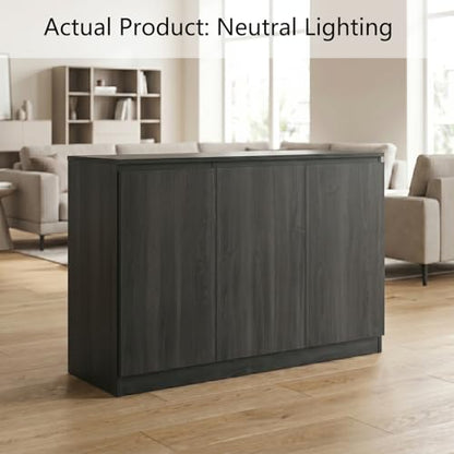 holzart 43" Dark Grey Buffet Cabinet Sideboard with Storage - Modern 3-Door Wood Grain Kitchen Cupboard & Coffee Bar Station for Dining Room, Living Room - Adjustable Shelf, 43.3" W x 31.5" H - color: Dark Grey