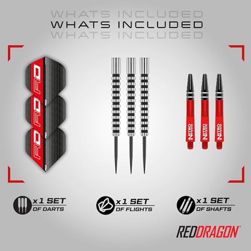 RED DRAGON Javelin Black Steel Tip Darts Set - 85% Tungsten Long Barrel Darts with Flights & Shafts - Available in 20g, 22g, 24g & 26g Weights