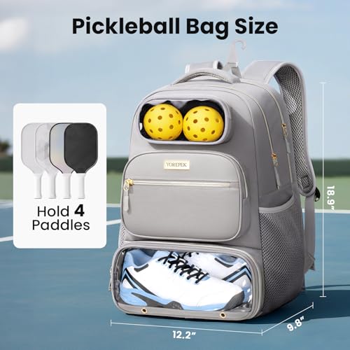 YOREPEK Large Pickleball Bag Backpack,Hold 4 Paddles with Padded Protection | 10 Pockets with Separate Shoe Compartment for Pickleball Accessories, Organized Pickleball Bags for Women Men on Game Day