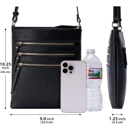 Solene Crossbody Bag Functional Multi Pocket Messenger Purse Top Zip Closure Shoulder Handbag With Adjustable Strap - color: Black