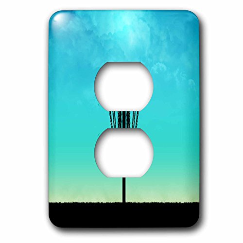 3dRose Disc Golf Basket Silhouette - silhouette basket on grass with blue sky 2 plug outlet cover - style: 2 Plug Outlet Cover