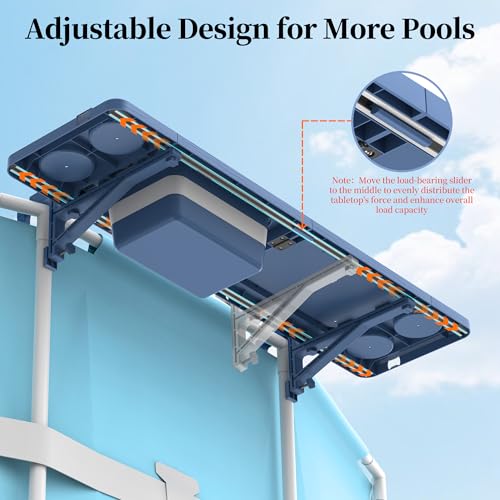 Poolside Bar with Ice Bucket, Poolside Bar Table with Adjustable Support Bracket Fits Above-ground Pools, Swim Up Bars Up to 110lbs, Patio Poolside Table Smart Fold ＆Weather Resistant Stable Tabletop