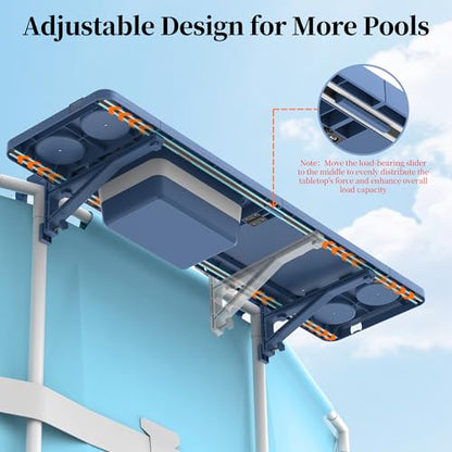 Poolside Bar with Ice Bucket, Poolside Bar Table with Adjustable Support Bracket Fits Above-ground Pools, Swim Up Bars Up to 110lbs, Patio Poolside Table Smart Fold ＆Weather Resistant Stable Tabletop