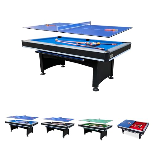 RACK Scorpius 7-Foot Multi-Game Pool Table - Full-Size Billiards with Table Tennis Top - color: Blue Felt with Black Body