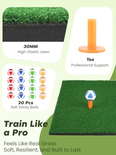 URUQ Golf Chipping Game with Large Target Mat, 2 Upgraded Adjustable Golf Clubs, 25 Sticky Balls, Outdoor Indoor Sports Toy Gift for Adults Kids, Fun Family Backyard Yard Golf Game Set