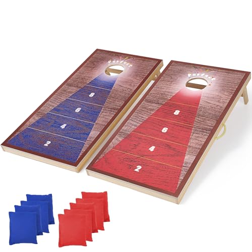 Cornhole Board Set, 4 x 2 FT Corn Hole Games for Adults, Corn Hole Boards Set with 9 Bean Bags, Travel Case, Regulation Size, Corn Hole Toss Game for Outside Activities