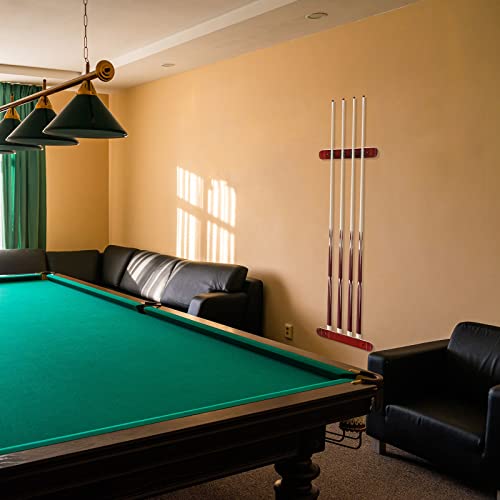 Hanaive 2 Piece 4 Pool Cues Wood Wall Rack with Clips Wall Mounted Hardwood Billiard Pool Cue Rack Finish Hardwood Cue Sticks Rack Billiard Stick Wall Rack with 4 Cue Clips for Billiard