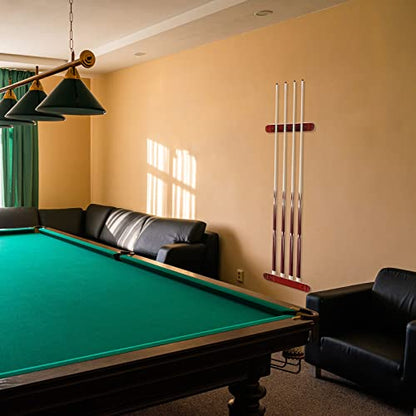 Hanaive 2 Piece 4 Pool Cues Wood Wall Rack with Clips Wall Mounted Hardwood Billiard Pool Cue Rack Finish Hardwood Cue Sticks Rack Billiard Stick Wall Rack with 4 Cue Clips for Billiard