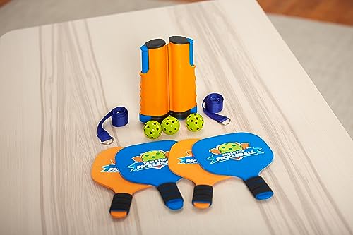 Buffalo Games Tabletop Pickleball Set - 4 Paddles & 3 Balls - Pickleball Set with Net Fits Tables up to 6 ft - Indoor Tabletop Game for Family & Friends - Kids Kit with Kitchen Zone