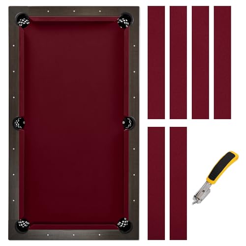 Pool Table Felt Cloth Billiard Cloth with 6 Pcs Cloth Strips and Staple Remover Pool Table Felt Replacement Kit Parts - color: Burgundy, size: 7ft