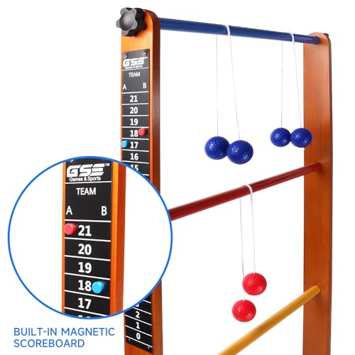 GSE Games & Sports Expert Premium Solid Wood Ladder Ball Toss Game Set with Ladder Ball Bolas & Carrying Case for Outdoor Backyard Lawn - style: Wood Ladder Toss Game Set