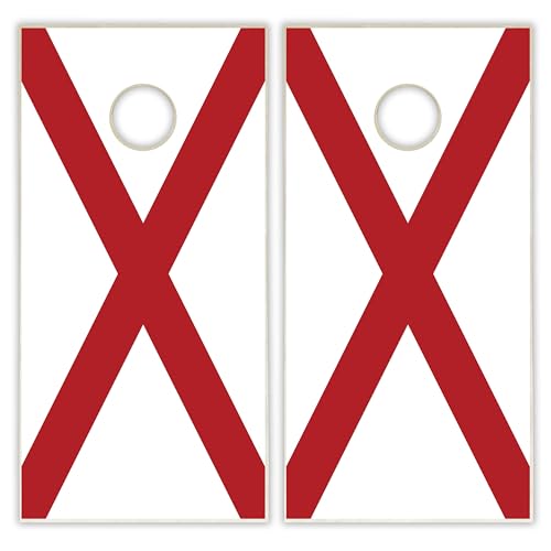 State Flag Solid Wood Regulation Cornhole Set 4 Feet x 2 Feet Includes Set of 8 Bags and Carrying Case with Optional LED Lights and Lamination - style: Alabama