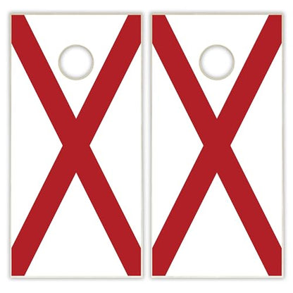 State Flag Solid Wood Regulation Cornhole Set 4 Feet x 2 Feet Includes Set of 8 Bags and Carrying Case with Optional LED Lights and Lamination - style: Alabama