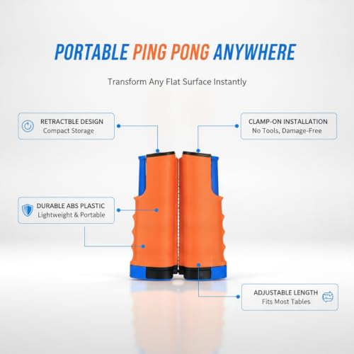 Retractable Table Tennis Net and Post Set, Clamp-On Ping Pong Net for Flat Surfaces, Portable ABS Plastic Game Accessory - color: Brown