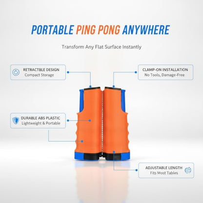 Retractable Table Tennis Net and Post Set, Clamp-On Ping Pong Net for Flat Surfaces, Portable ABS Plastic Game Accessory - color: Brown