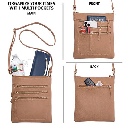 Solene Crossbody Bag Functional Multi Pocket Messenger Purse Top Zip Closure Shoulder Handbag With Adjustable Strap - color: Stone