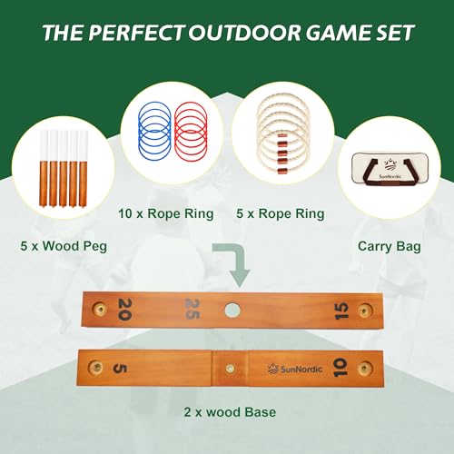 SunNordic Outdoor Ring Toss Game Set, Wooden Lawn Games with Carry Bag | Fun Beach Game for Kids, Adults ＆ Family, Backyard Party Activities, Yard Games - color: Yellow Brown