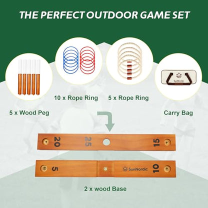 SunNordic Outdoor Ring Toss Game Set, Wooden Lawn Games with Carry Bag | Fun Beach Game for Kids, Adults ＆ Family, Backyard Party Activities, Yard Games - color: Yellow Brown