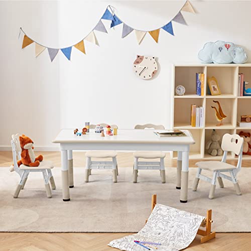 Kids Table and 4 Chairs Set with Graffiti Desktop,Toddler Furniture for Kids Ages 3-8,Children Study Desk, Dining Table, Height Adjustable Desk, Painting Desktop,Gift for Boys Girls (Burlywood) - color: Burlywood