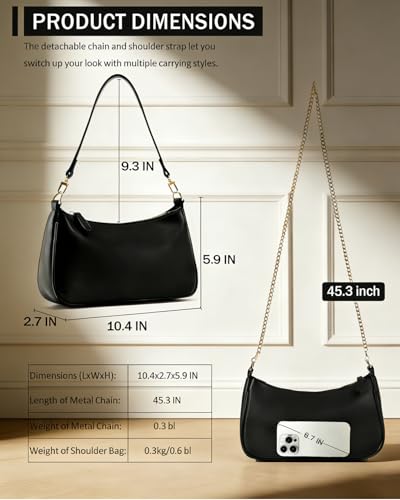 VODIU Clutch Tote Handbags with 2 Removable Straps and Zipper Closure Crossbody Bags Shoulder Purse Handbag for Women - color: Black