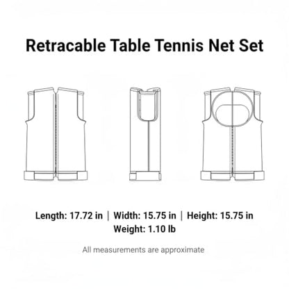 Retractable Table Tennis Net Set, Tool-Free Clamp Design for Dining & Office Tables, Portable ABS Plastic Ping Pong Net with Posts - color: Black