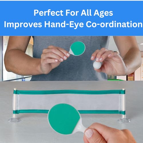 Mini Tabletop Ping Pong Set, Desktop Table Tennis Set with 2 Mini Tennis Rackets, 1 Net, 1 Ball, 2 Suction Cups, 2 Posts - Miniature Table Tennis Paddle Game, Portable Table Tennis Set for All Ages