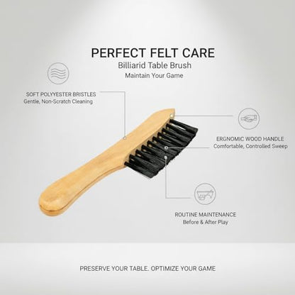 Billiard Table Felt Cleaning Brush with Soft Polyester Bristles and Wooden Handle for Pool Table Maintenance - size: 8.19 x 1.77 x 0.79 in