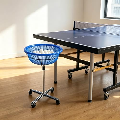 TNZMART Ping Pong Pickleball Ball Holder, Height Adjustable Ping Pong Storage Basket, Portable Table Tennis Ball Container with Wheels for Training, Practice