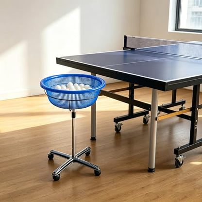 TNZMART Ping Pong Pickleball Ball Holder, Height Adjustable Ping Pong Storage Basket, Portable Table Tennis Ball Container with Wheels for Training, Practice