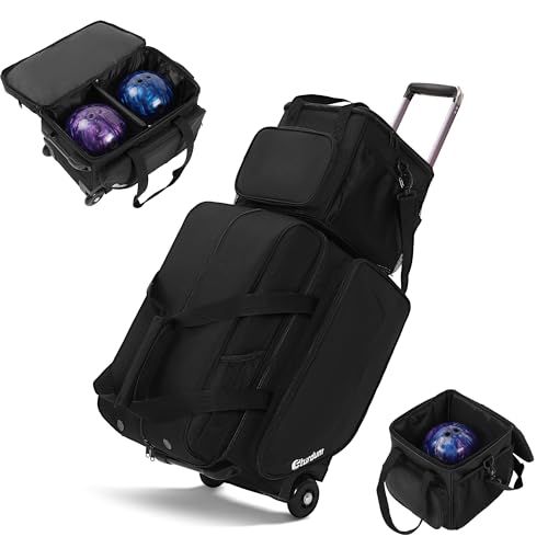 Bowling Roller Bag with Wheels, Rolling Bowling Ball Bag with Shoe Compartment, Retractable Handle, EVA Dividers - color: Black, size: Bowling Bag Set