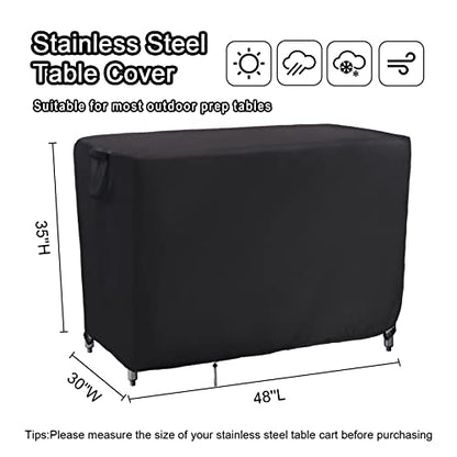 Kingling Outdoor Prep Table Cover 48 Inch, Waterproof Stainless Steel Table Cover Metal Outdoor Table Covers Weather Protection for Patio Kitchen Prep/Work Tables - 48''L x 30''W x 35''H