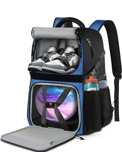 LOINTET Bowling Ball Bag, Single Bowling Backpack with Shoe Totes Bag Up to Size 16, Padded Ball Holder Bag, Accessories Gifts for Lovers/Player, Black - color: Blue